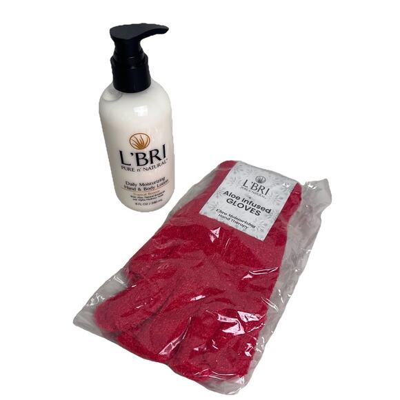 L’BRI Daily Moisturizing Hand & Body Lotion Tropical Fruit & Aloe Infused Gloves - Picture 1 of 12
